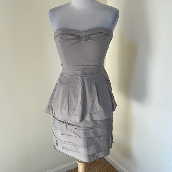 BCBGMAXAZARIA Size 6 pumice pleated strapless Annika dress